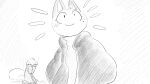  ambiguous_gender animal_crossing anthro blush clothed clothing domestic_cat dragonweirdo duo embarrassed felid feline felis female greyscale head_in_hands hi_res mammal marshal_(animal_crossing) monochrome nintendo oblivious olivia_(animal_crossing) on_ground puffy_jacket rodent sciurid smile story story_in_description tree_squirrel 