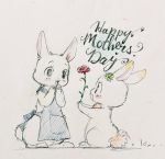  2020 :3 apron blush chest_tuft chima chima&#039;s_mother clothing clover clover&#039;s_mother colored_pencil_(artwork) daughter daww domestic_rabbit duo english_text female feral flower fur happy happy_happy_clover holidays lagomorph leporid long_ears mammal mother mother&#039;s_day official_art oryctolagus parent plant rabbit rose_(flower) sayuri_tatsuyama shamrock sketch smile standing text traditional_media_(artwork) tuft white_body white_fur 