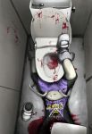  1boy bibitto_(kemushima3) blood death guro highres injury lying onion_(pokemon) pokemon pokemon_(game) pokemon_swsh purple_eyes restroom restroom_stall shorts toilet toilet_seat 