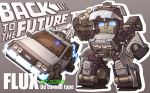  back_to_the_future blue_eyes chibi crossover dated delorean eyewear_on_head grey_background mecha no_humans original solo susagane transformers 