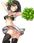  1girl alternate_costume armpits azur_lane bangs black_hair black_legwear blush breasts character_name cheering cheerleader clothes_writing collarbone commentary_request cooper_(azur_lane) crop_top crop_top_overhang grin hairband highres holding holding_pom_poms macaroni_hourensou midriff miniskirt open_mouth panties pantyshot pleated_skirt pom_poms shirt shoes short_hair simple_background skirt sleeveless sleeveless_shirt small_breasts smile sneakers solo sweat teeth thighhighs twisted_torso underwear white_background white_panties white_shirt white_skirt 