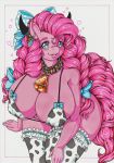  &lt;3 &lt;3_eyes absurd_res animal_print anthro anthrofied big_breasts bra breasts clothing collar colored cow_print cowbell equid equine female friendship_is_magic hi_res horse huge_breasts legband legwear longinius mammal my_little_pony nipple_outline pinkie_pie_(mlp) pony solo thigh_highs tongue tongue_out underwear 