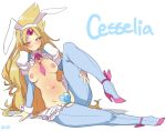  alternate_species asian_clothing blonde_hair blue_text blush breasts bunny_costume cesselia clothed clothing costume cresselia cuffs_(clothing) east_asian_clothing eyebrows eyelashes eyes_mostly_closed fake_ears fake_rabbit_ears female footwear forehead_gem hair hi_res high_heels holding_leg humanoid humanoidized japanese_clothing legendary_pok&eacute;mon legwear lightsource long_hair looking_at_viewer lying maebari narrowed_eyes navel necktie nintendo nipples on_side partially_clothed pink_eyes pok&eacute;mon pok&eacute;mon_(species) pok&eacute;morph puffy_sleeves raised_leg reverse_bunny_costume shirt_cuffs shoes simple_background small_breasts solo stockings text translucent translucent_clothing video_games white_background 