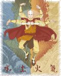  1girl aang avatar:_the_last_airbender avatar_(series) bald chinese_clothes earth eyes fire fish highres michael_matsumoto nickelodeon people pose white_eyes wind 