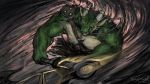  2020 anthro countershade_face countershade_torso countershading digital_media_(artwork) dragon dragonborn green_body green_scales holding_axe horn male multicolored_body multicolored_scales reptile scales scalie solo tan_body tan_scales themefinland two_tone_body two_tone_scales wingless_dragon 