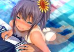  aqua_eyes ass breasts brown_hair fumihiko_(pixiv2658856) hololive natsuiro_matsuri naughty_face nude open_mouth pool side_ponytail sidelocks small_breasts smile swimsuit swimsuit_removed tan 