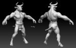  anthro balls beastmilk bovid bovine erection genitals horn male mammal monochrome nude penis sculpt solo 