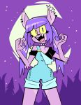  anthro canid canine clothing collar ear_piercing fangs female fur hair herny hi_res mammal night overalls piercing pigtails purple_body purple_fur purple_hair solo spiked_collar spikes vivian_varker_(herny) were werecanid werecanine werewolf yellow_sclera 