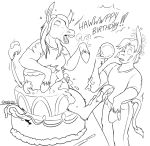  absurd_res asinus birthday cake donkey donkey_transformation duo equid equine female feral food hi_res hooves human male male/female mammal monochrome pop_out_cake stickmanwww surprise transformation 
