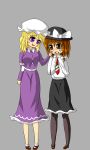  black_skirt consoling crying crying_with_eyes_open dress fedora hat maribel_hearn mob_cap necktie purple_dress shirt skirt tears touhou usami_renko white_shirt 