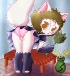  1ndigocat anthro big_eyes butt clothing collaboration commission_art curvy_hair domestic_cat eyelashes felid feline felis female fluffy fluffy_tail hi_res kemono maid_uniform mammal mocho4266 panties redbright_(artist) solo tongue toony underwear uniform ych_(character) 