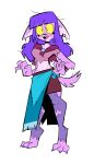  3_toes absurd_res anthro canid canine claws clothing female fur hair herny hi_res mammal midriff purple_body purple_fur purple_hair simple_background solo toe_claws toes torn_clothing vivian_varker_(herny) were werecanid werecanine werewolf white_background yellow_sclera 