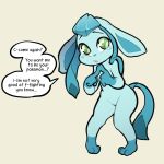  ... 1:1 2020 3_toes ambiguous_gender anthro anthrofied blue_body blue_fur blue_markings blue_nose blush dialogue eeveelution english_text fur glaceon gloves_(marking) green_eyes grey_background hi_res itsunknownanon leg_markings markings nintendo open_mouth pivoted_ears pok&eacute;mon pok&eacute;mon_(species) pok&eacute;morph shy simple_background socks_(marking) solo speech_bubble text toes video_games 