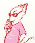  anthro belly beverage canid canine clothing disney drinking ears_up eyewear fox male male_pregnancy mammal nick_wilde pink_clothing pink_shirt pink_topwear pregnant shirt smug solo sunglasses topwear unknown_artist zootopia 