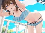  all_male bikini blue_eyes brown_hair censored clouds cropped cum male navel original panty_pull penis short_hair sky sunaba_(nczd5875) swimsuit trap twintails 