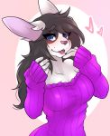  &lt;3 anthro blush breasts clothing female hi_res jessy_walkers lagomorph leporid mammal rabbit racerdragon solo sweater topwear 
