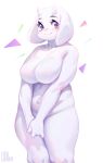  2020 anthro aruurara big_breasts boss_monster bovid breasts caprine curvy_figure featureless_breasts female floppy_ears fur hi_res horn kemono looking_at_viewer mammal mature_female navel signature simple_background slightly_chubby solo standing thick_thighs toriel undertale video_games voluptuous white_background white_body white_fur 