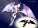  2004 anthro bat_wings big_breasts boots bottomwear breasts chaos_emerald chiropteran cleavage clothed clothing emerald_(gem) female flying footwear gem gloves handwear mammal membrane_(anatomy) membranous_wings midriff red_eyes rouge_the_bat shorts solo sonic_the_hedgehog_(series) thefuckingdevil wings 