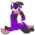  alpha_channel anthro bite canid canine canis domestic_dog eating eating_food elkhound floppy_ears food fruit hair happy huskynugget male mammal melon one_eye_closed pawalo plant sitting solo spitz wink 