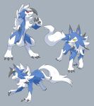  absurd_res black_claws black_markings blue_body blue_fur canid canine cheek_tuft claws dusk_lycanroc ear_markings facial_markings facial_tuft fingers fur green_eyes grey_background hair head_markings hi_res lycanroc mammal markings midday_lycanroc midnight_lycanroc nintendo pink_inner_ear pok&eacute;mon pok&eacute;mon_(species) red_eyes red_sclera shiny_pok&eacute;mon simple_background slit_pupils spikes squash_(artist) tail_tuft toes tuft video_games white_body white_fur white_hair yellow_eyes 