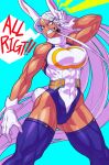  !! 1girl abs animal_ears bare_shoulders blue_background blue_legwear boku_no_hero_academia breasts bunny_ears bunny_girl bunny_tail english_text eyebrows_visible_through_hair eyes_visible_through_hair gloves highres hutago large_breasts leotard long_hair mirko muscle muscular_female red_eyes simple_background sleeveless solo tail teeth thick_thighs thighhighs thighs very_long_hair white_gloves white_hair white_leotard 