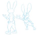  2020 absurd_res anthro blue_and_white buckteeth clothed clothing disney fully_clothed fur hi_res judy_hopps lagomorph leporid mammal monochrome multiple_poses open_mouth open_smile police_uniform pose rabbit secoh2000 simple_background sketch smile solo standing teeth uniform white_background zootopia 