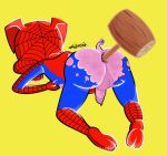  anal anal_penetration anthro anus balls clothing costume domestic_pig genitals hammer haven_(artist) male mammal marvel mask penetration simple_background solo spider-ham_(character) spider-man:_into_the_spider-verse suid suina sus_(pig) tools toony torn_clothing 