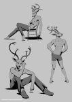  2020 abs anthro antlers athletic athletic_male beastars boxer_briefs bulge cervid cervine chair clothed clothing falcon_mccooper footwear furniture horn louis_(beastars) male mammal monochrome mostly_nude pecs shoes simple_background solo text topless underwear url 