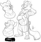  2019 absurd_res anthro apron barefoot canid canine cheek_tuft claws clothed clothing disney facial_tuft fox fully_clothed fur gideon_grey hi_res inktober male mammal monochrome multiple_poses open_mouth open_smile pose red_fox secoh2000 sharp_teeth simple_background sling smile solo standing teeth toe_claws tuft whiskers white_background zootopia 
