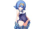  blue_eyes blue_hair cameltoe karukan_(monjya) pokemon school_swimsuit short_hair suiren_(pokemon) swimsuit white 