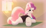  anus_outline bottomwear butt chaosllama clothing equid equine eyelashes female feral friendship_is_magic hi_res horn looking_back mammal my_little_pony open_mouth shorts solo sweetie_belle_(mlp) tail_aside unicorn white_coat window 