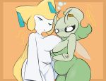  3_eyes breast_size_difference breast_squish breasts breasts_frottage celebi clothed clothing cosmicscourge duo female female/female grey_sclera hi_res humanoid humanoid_on_humanoid jirachi legendary_pok&eacute;mon multi_eye nintendo pajamas plantedpot pok&eacute;mon pok&eacute;mon_(species) pouting short_stack sleeping slightly_chubby squish thick_thighs video_games wide_hips wings 