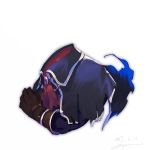  1other brown_gloves cape capelet clenched_hand collar cravat cropped_shoulders facing_to_the_side fate/grand_order fate_(series) gem gloves goya_(xalbino) headless hessian_(fate/grand_order) long_sleeves signature solo torn_cape torn_clothes white_background 