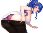  anthropomorphism ass azur_lane black blue_hair blush breasts cropped dress erect_nipples long_hair no_bra panties pantyhose ponytail red_and_white red_eyes st._louis_(azur_lane) underwear undressing 