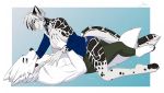  2020 4_toes 5_fingers amur areola black_pawpads blue_eyes breasts collar digital_media_(artwork) duo felid fingers hand_on_breast inner_ear_fluff leopard lying mammal nipples on_back pantherine pawpads spikes toes tuft 