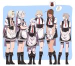  6+girls ak-12_(girls_frontline) alternate_costume an-94_(girls_frontline) blonde_hair blush braid brown_hair character_request closed_eyes commentary_request cosplay crossed_arms enmaided french_braid g36_(girls_frontline) g36_(girls_frontline)_(cosplay) girls_frontline green_eyes hand_on_another&#039;s_head height_difference huqu lavender_eyes lee-enfield_(girls_frontline) low_ponytail m200_(girls_frontline) maid multiple_girls red_eyes silver_hair sweatdrop thunder_(girls_frontline) vector_(girls_frontline) yellow_eyes 