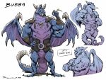  2020 4:3 activision anthro biceps blue_body bubba_(spyro) claws clothing digital_media_(artwork) dragon english_text hi_res horn male mammal membrane_(anatomy) membranous_wings muscular muscular_male scales scalie simple_background smile solo speech_bubble spyro_reignited_trilogy spyro_the_dragon standing taran_fiddler text video_games white_background wings 