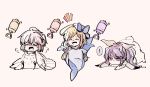  :| animal_costume baby bird_costume buna_shimeji_(keymush) bunny_costume clip_studio_paint_(medium) closed_mouth crying happy highres kishin_sagume rattle shark_costume smile touhou watatsuki_no_toyohime watatsuki_no_yorihime younger 