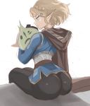  1girl ass black_pants blonde_hair blue_shirt braid elf from_behind hair_ornament hairclip highres pants pointy_ears princess_zelda rakeemgarcia shirt the_legend_of_zelda the_legend_of_zelda:_breath_of_the_wild the_legend_of_zelda:_breath_of_the_wild_2 tight tight_pants 