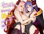  2girls akazawa_red blue_hair blush breasts cleavage demon_girl demon_tail large_breasts long_hair multiple_girls navel original pink_hair pointy_ears red_eyes succubus tail tongue tongue_out translation_request very_long_hair 