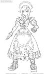  1girl android apron breasts dress facial_mark greyscale hat joints kiku_(xenoblade_2) large_breasts long_dress maid maid_apron marfrey monochrome robot_joints short_hair simple_background sketch solo white_background xenoblade_(series) xenoblade_2 