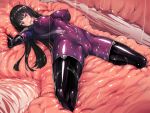  1girl blush bodysuit boots breasts cameltoe covered_navel covered_nipples curvy groin habit huge_breasts impossible_bodysuit impossible_clothes inside_creature kamori_sayaka latex long_hair navel nun purple_bodysuit rindou_(radical_dream) shiny shiny_clothes skin_tight slime solo spread_legs thigh_boots thighhighs thighs vore 