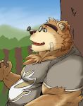  2020 anthro belly brown_body brown_fur cute_fangs fur hi_res humanoid_hands kemono male mammal outside overweight overweight_male siroihigenokoi solo tokyo_afterschool_summoners ursid video_games volos 