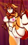  absurd_res anthro areola bdsm black_nose bodily_fluids bondage bound breasts eeveelution female flareon fur genital_fluids genitals hair hi_res kamri2032 looking_at_viewer mouth_closed nintendo nipples orange_body orange_fur pink_areola pink_nipples pink_pussy pok&eacute;mon pok&eacute;mon_(species) purple_eyes pussy pussy_floss pussy_juice red_background red_hair red_tail rope rope_bondage rope_harness simple_background solo video_games white_body white_fur 