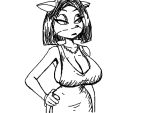  4:3 activision anthro bandicoot big_breasts breasts cleavage clothed clothing crash_bandicoot_(series) dress female hand_on_breast hanging_breasts jewelry liz_bandicoot mammal marsupial monochrome necklace pendulous_g side_boob solo video_games 