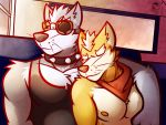  4:3 bus canid canine canis clothed clothing collar commercial_vehicle cuddling duo eye_patch eyewear fox fox_mccloud male mammal neckerchief nintendo public_transportation sleeping spiked_collar spikes star_fox sunglasses sunset topless vehicle vehicle_for_hire ventkazemaru video_games whiskers wolf wolf_o&#039;donnell 