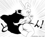  2020 action_lines anthro bikini black_and_white breasts butt carrot_(one_piece) clothing female hi_res japanese_text lagomorph leporid looking_back mammal monochrome one_piece rabbit side_boob solo sonikku_(artist) swimwear text 