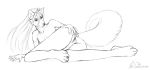  absurd_res anus canid canine female fox genitals hair hi_res mammal monochrome notdonebaking nude ponytail pussy spreading 
