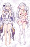  cleavage dakimakura emilia_(re_zero) garter_belt lingerie pantsu re_zero_kara_hajimeru_isekai_seikatsu rie sample stockings thighhighs 