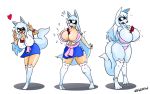  16:10 2018 animal_humanoid anthro big_breasts bottomwear breast_expansion breasts canid canid_humanoid canine canine_humanoid clothing cute_fangs digitigrade female fox fox_humanoid fur gesture hi_res huge_breasts humanoid humanoid_to_anthro legwear mammal mammal_humanoid sequence simple_background skirt smile snesflint solo standing stockings surprise torn_clothing transformation underwear v_sign white_background white_body white_fur widescreen 